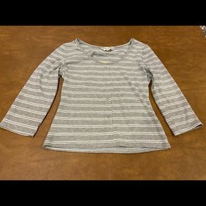 grey striped, 3/4 length sleeves, large, vine and valley